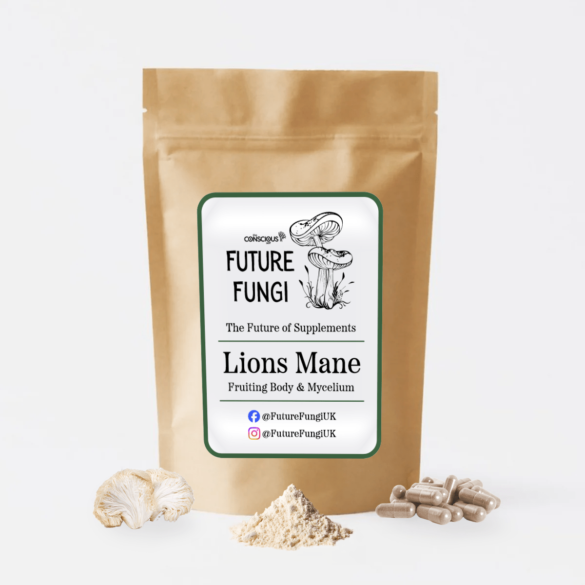 a pack of our Lions Mane mushroom supplements