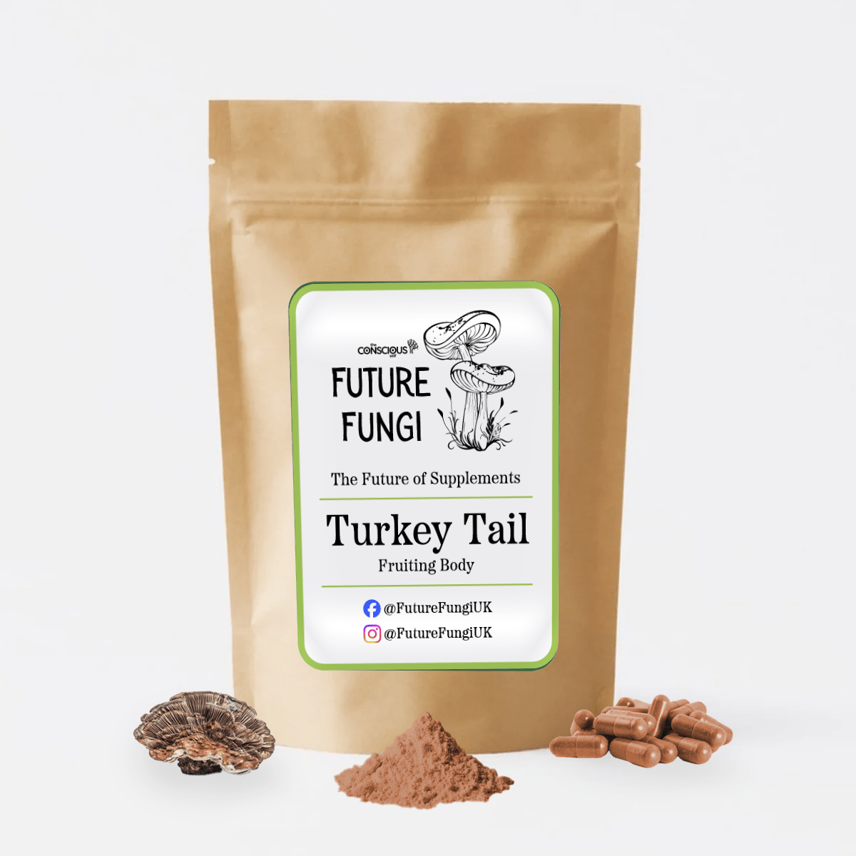 a pack of our Turkey Tail mushroom supplements